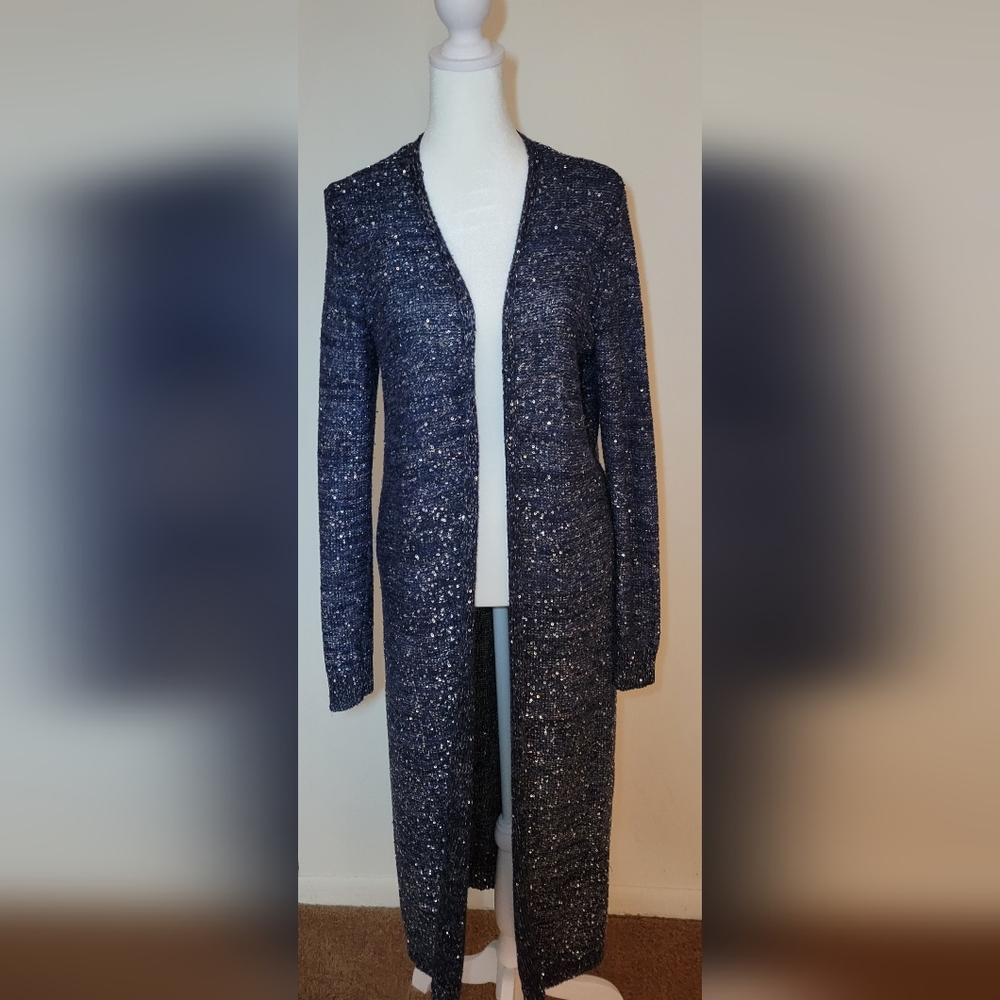 White House Black Market Sequin Duster Cardigan M ❤️🔥❤️🔥 - Picture 1 of 9